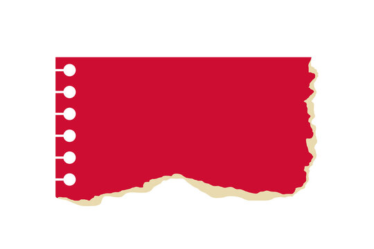 Red torn paper label with spiral notebook edge and distressed cream border for scrapbook and stationery designs. Perfect for notes, tags, posters, and vintage layouts. Clean vector element.