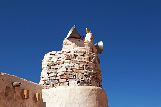 Ancient mosque in the small village in Sahara desert, Mauritania,