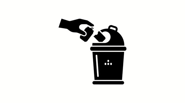 Hand throwing litter into a garbage bin vector icon for World Cleanup Day