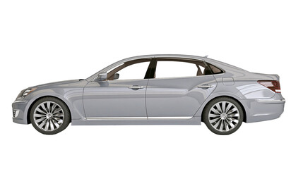 Fototapeta premium Silver sedan car side view with chrome accents