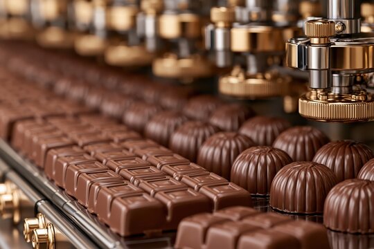 Chocolate factory production line manufacturing sweet confections and candy