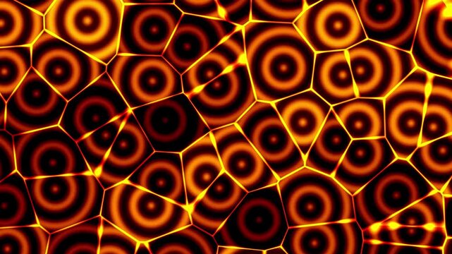 Abstract microscopic liquid cell texture animation loop with glowing orange voronoi pattern