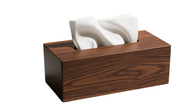Wooden tissue box with white tissues