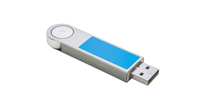 Silver USB flash drive with blue accent