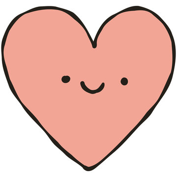 Smiling Pink Heart Hand Drawn Cute Love Positive Classroom Doodle Illustration