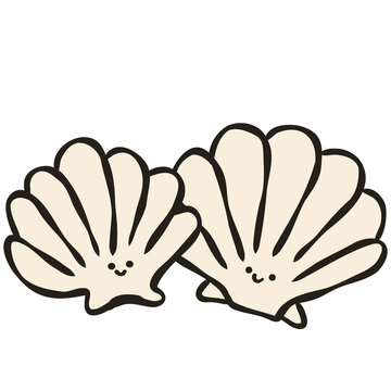 Pair of Scallop Seashells Hand Drawn Coastal Beach Ocean Doodle Illustration