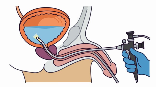 Cystoscopy Procedure Vector Illustration of Male Bladder Examination