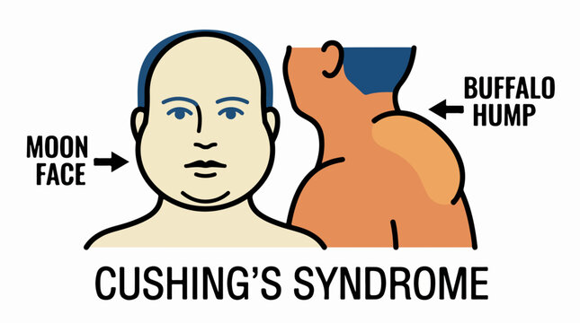 Cushing's Syndrome Medical Illustration with Moon Face and Buffalo Hump