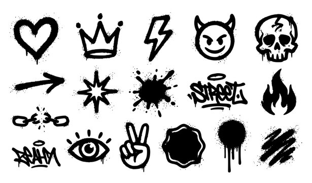 Black Graffiti Spray Symbols Street Art Vector Collection
