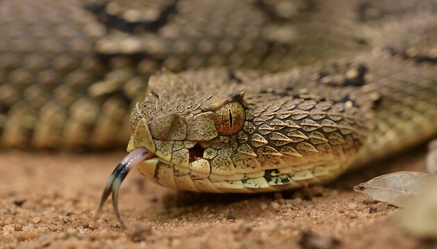 Desert sidewinder snake camouflaged in sand.