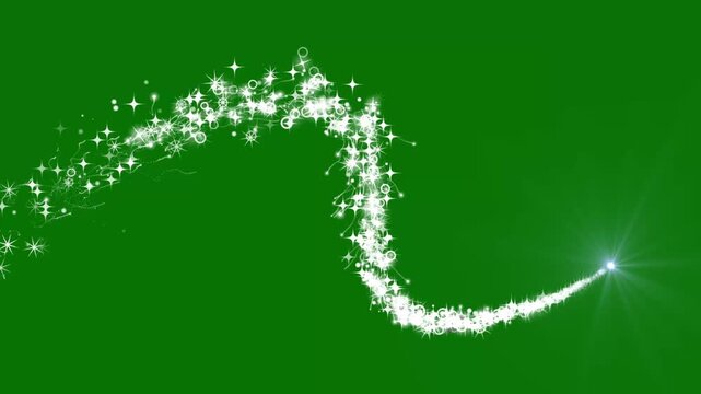 Elegant sparkle stars trail animation, magical white glitter line, glowing twinkling doodle particles, seamless green screen overlay effect in 4k video