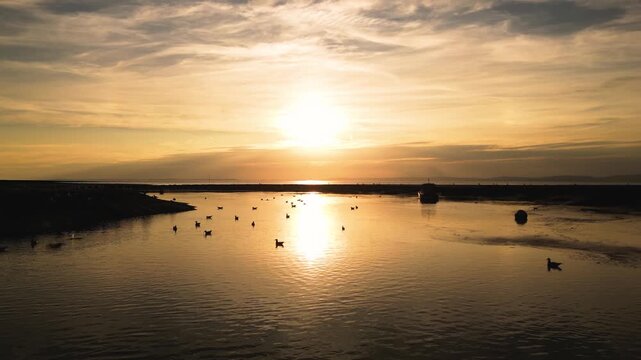 Coastal harbour at sunset in Clevedon, Somerset, United Kingdom