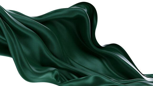Flowing dark green silk fabric waves
