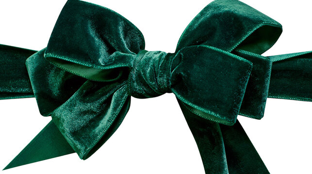 Emerald green velvet bow with ribbon tails