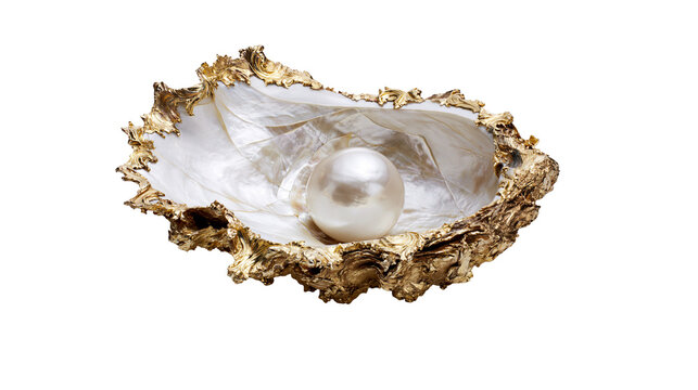 Large pearl nestled in ornate golden oyster shell