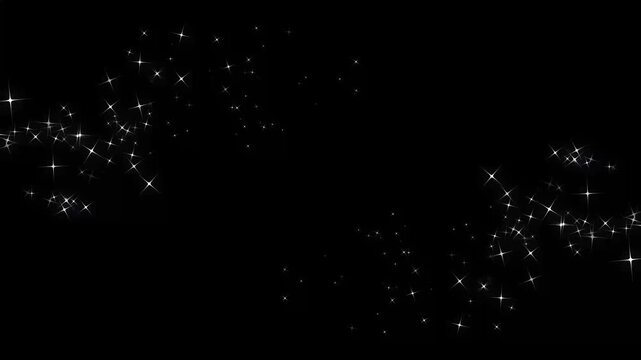White glitter light tail with sparkling star line trail, glowing cartoon doodle animation, shimmering fairy dust particles, magical celebration overlay on, screen, seamless black background. 4k video