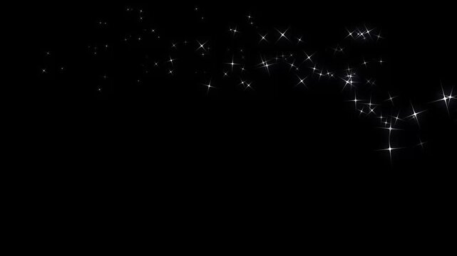 White glitter sparkles line trail with glowing magic glitter stars, doodle starlight dust, twinkling fairy particles, pixie dust path, seamless, screen overlay in black background. 4k video