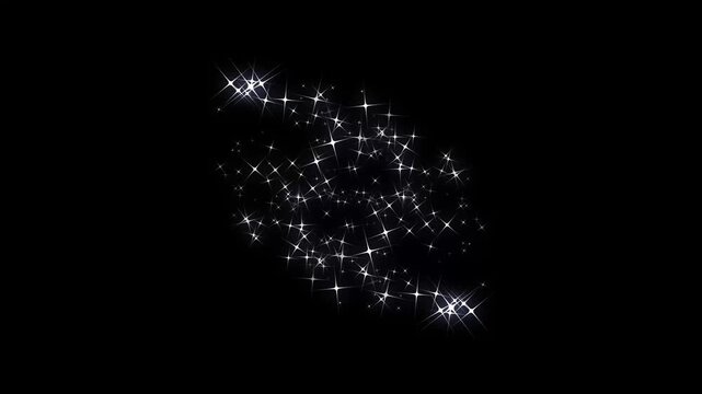 Glowing glitter burst sparkle effect with magic dust, pixie dust path, sparkling glitter line stars, shimmering fairy particles, glowing twinkle overlay on black background. 4k video