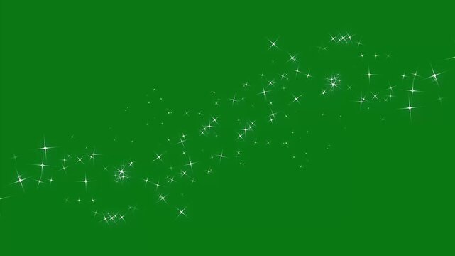 Glowing glitter burst sparkle effect with magic dust, pixie dust path, sparkling glitter line stars, shimmering fairy particles, glowing twinkle overlay on green background. 4k video