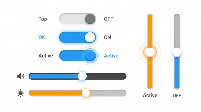 User interface elements sliders, switches, and controls for digital applications and websites, offering intuitive user engagement and customizable options