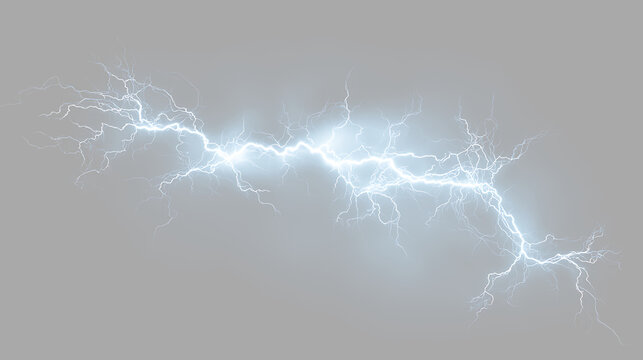 Bright blue lightning bolt on a transparent background showing electric energy in a striking form