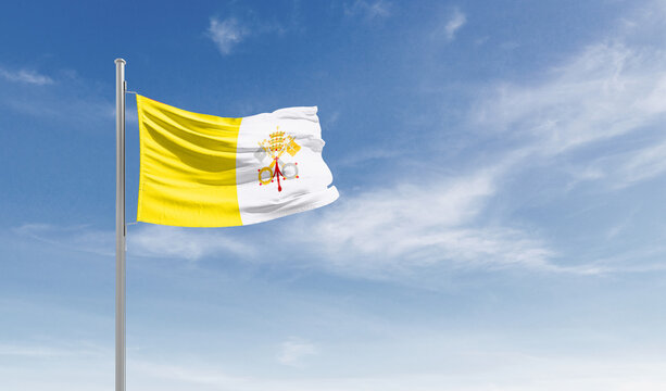 Vatican City national flag waving in the sky.