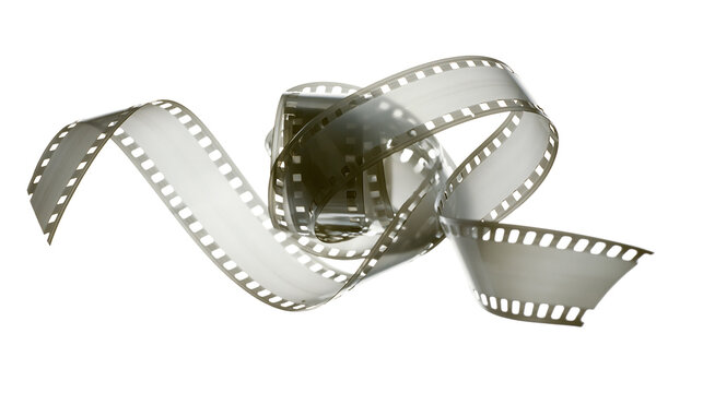 Curled 35mm film strip with perforations