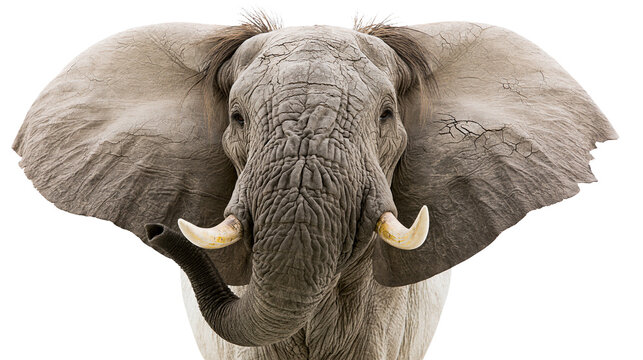 African elephant head with large ears and tusks