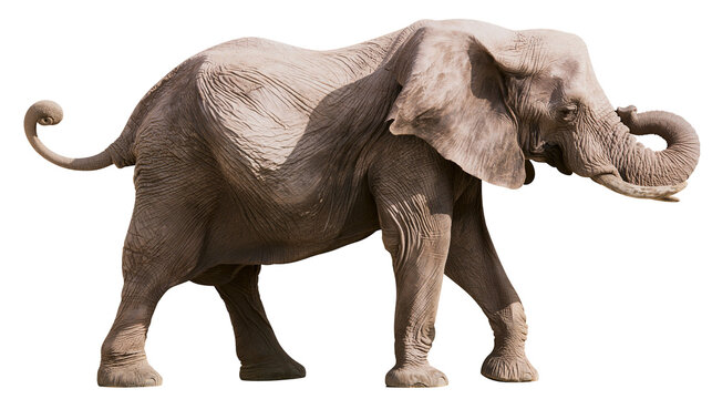 African elephant walking with trunk curled up