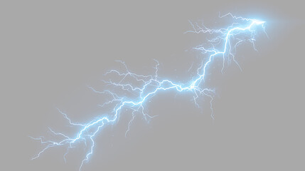 Fototapeta premium Electric bolt on a transparent background showing bright blue light and jagged edges
