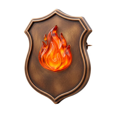Bronze shield emblem with a vibrant orange flame design symbolizing passion and energy PNG Isolated on transparent background