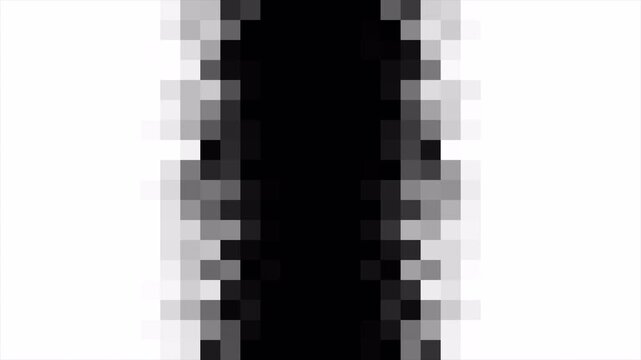 Pixelated Vertical Wipe Effect, Center Expand Transition Animation, Digital Scene Change Reveal Transition on Black and White Background