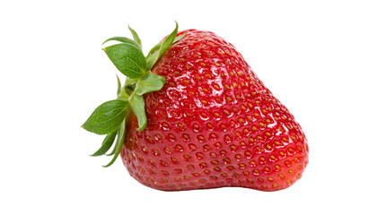Ripe red strawberry with green leaves and seeds © Andrei