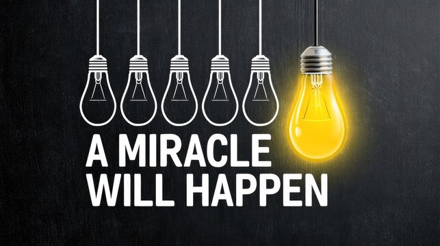 Glowing lightbulb shining among unlit outlines with motivational text on dark textured background for corporate inspirational marketing