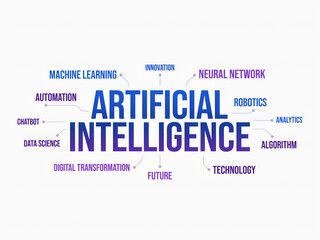 Obraz premium Artificial intelligence word cloud visual for computer science education