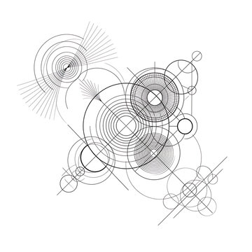 Abstract geometric technical blueprint with intricate circular patterns and mathematical lines geometric blueprint technical abstract