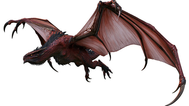 Red dragon with large wings spread sharp claws, and detailed scales