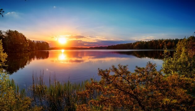 Sunset Over Lake In Iphofen