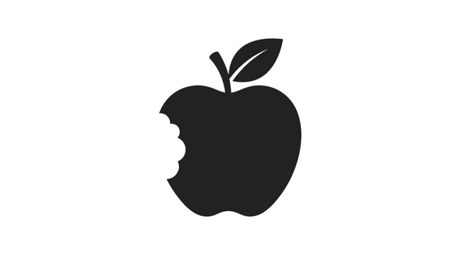Halloween Bitten Apple Icon, Eaten Fruit Vector Illustration, Apple Stem Symbol, Black Flat Design Logo Isolated on White vector
