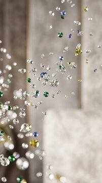 Brazil Independence Day featuring premium crystal confetti suspended in midair with green, yellow and blue reflections against a luxurious neutral backdrop Ultra Premium Background