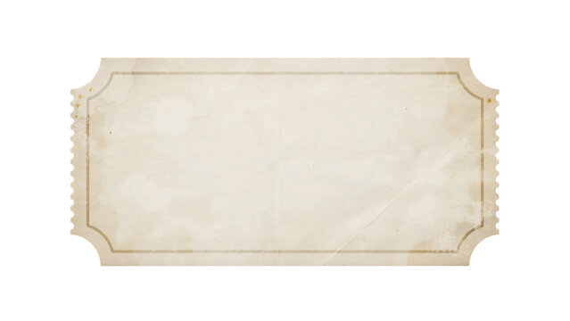 Vintage blank paper ticket isolated on black background as a high quality transparent png design element