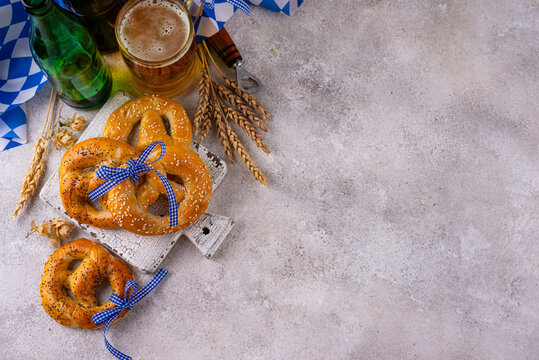 Bavarian brezel and beer, Oktoberfest food