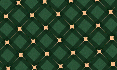 Obraz premium Christmas rhombus seamless pattern. Xmas plaid texture with gold line and stars. Green argyle geometric diamond abstract pattern. Christmas wrapping. Vector illustration isolated on green background.