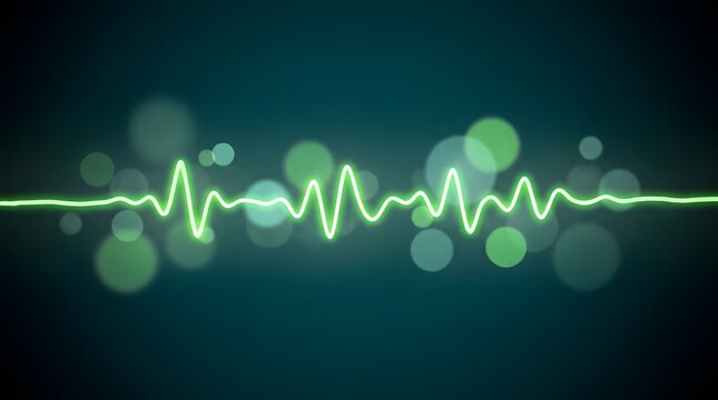 Glowing green heartbeat line ekg ecg pulse wave concept on dark background