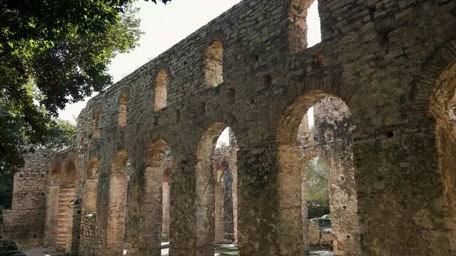 Historic Roman and Greek ancient ruins of Cathedral in Butrint in Albania