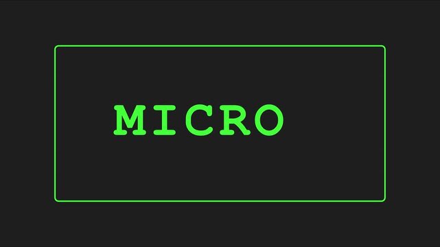 Micro text typing animation with blinking cursor on dark 4k background