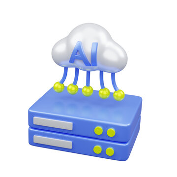AI Cloud Computing 3D Render with Artificial Intelligence Technology and Data Server