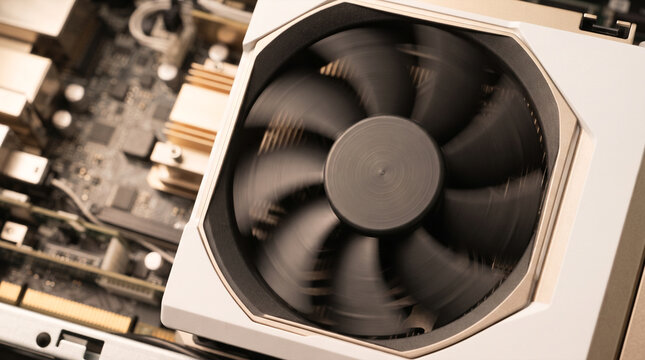 Computer graphics card fan cooling internal processor on motherboard