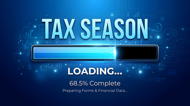 Digital progress bar showing tax season filing preparation with financial icons with futuristic digital interface interface with emphasizing form preparation