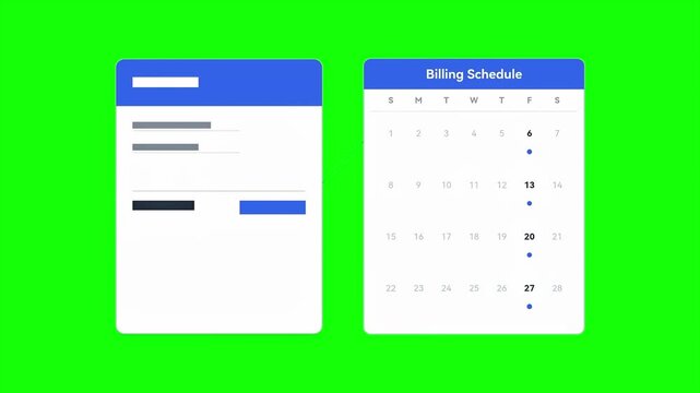 Automated Billing Schedule and Calendar Invoice Animation on Green Screen